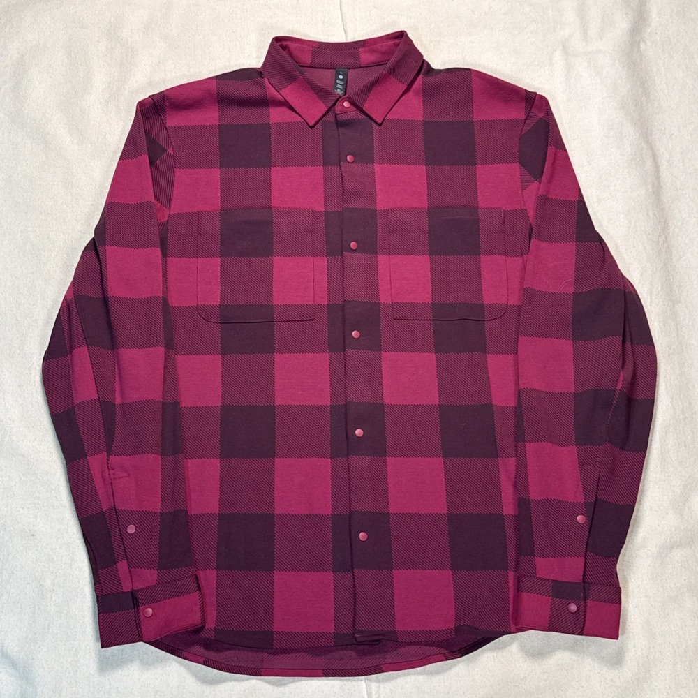 Lululemon Shirt NWOT Mens XL Purple Plaid Soft Knit Overshirt Flannel Snap Front